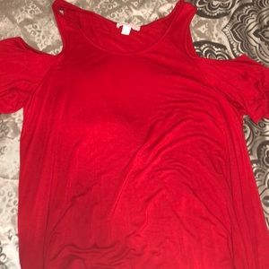 Red Cut Out Shoulder Top